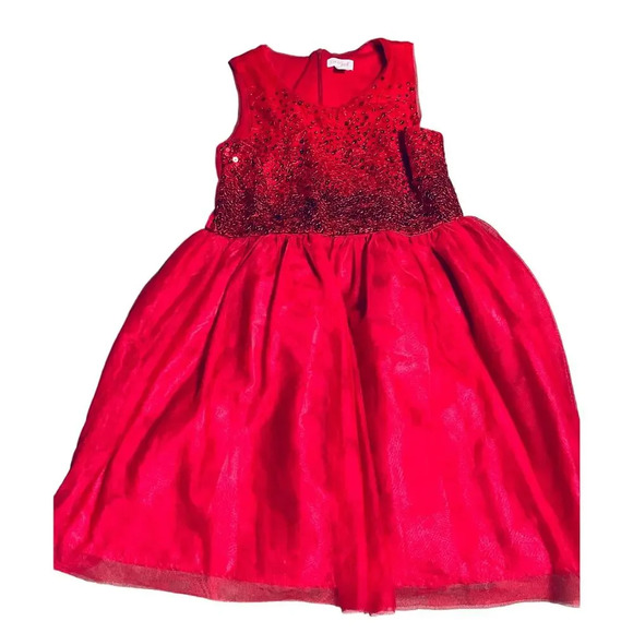 NWOT Cat & Jack Formal Red Sequin Dress Size Large‎ 10/12 Sleeveless Lined Tulle - Picture 1 of 7